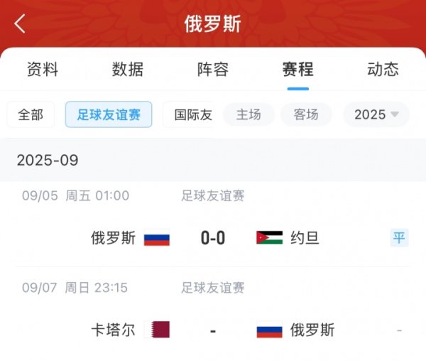 禁赛已3年半！俄罗斯友情  赛0-0平约旦，还将对阵亚洲杯第一名  卡塔尔