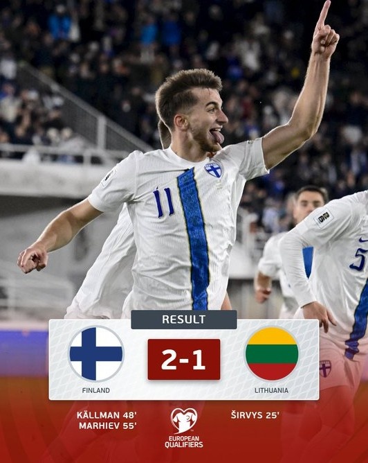 暂登小组榜首！世预赛欧洲区小组赛G组：芬兰2-1立陶宛
